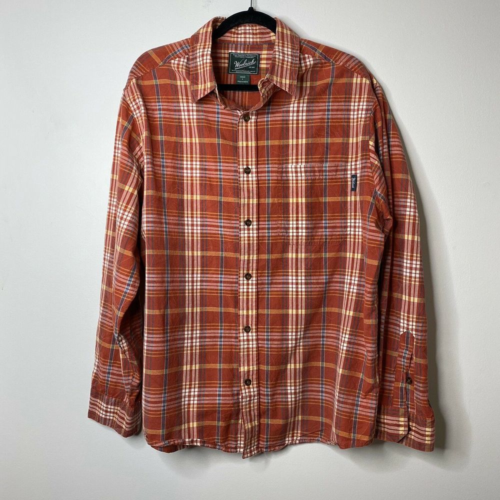 Woolrich Mens Large Flannel Shirt Red Blue Plaid